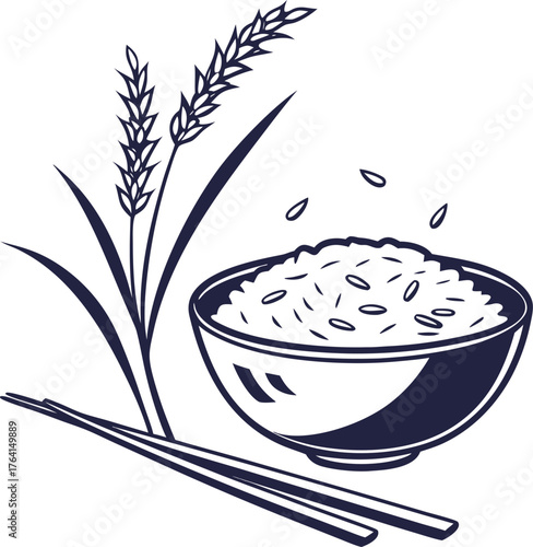 Simple black silhouette of a traditional rice bowl icon vector