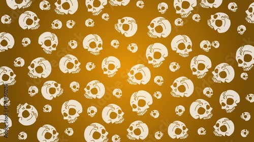 Doodle halloween stylized orange skulls seamless pattern. Loop motion graphic.