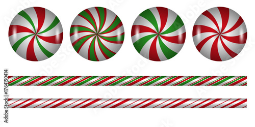 Striped peppermint candy cane borders and lollypops