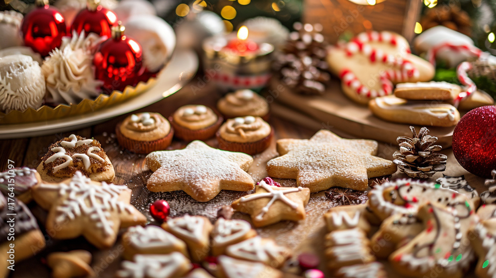 Fototapeta premium Assortment of Decorated Christmas Cookies and Treats
