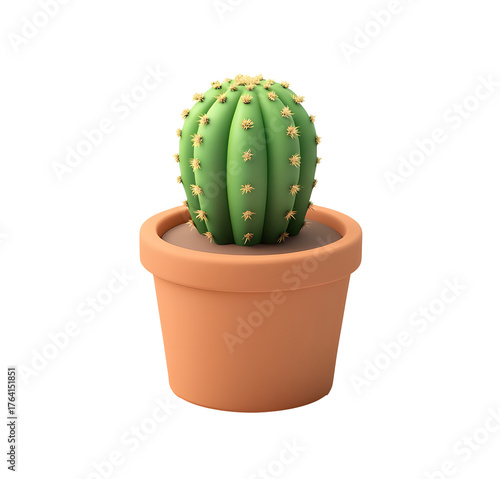 A 3D featuring a simple cactus pot design with brown and green gradient colors ,isolated on a white background