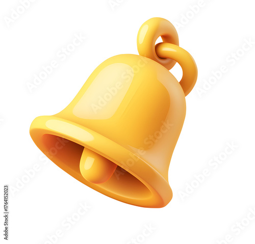 A 3D featuring a simple bell design with gold and white gradient colors ,isolated on a white background