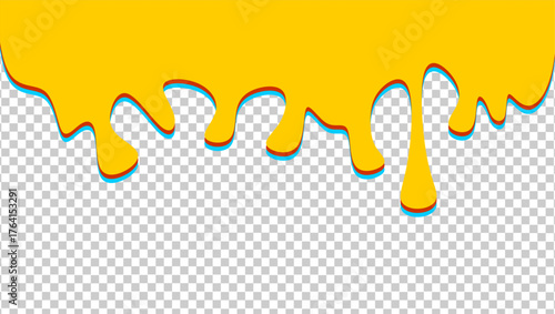 Ice cream drip on transparent background. Dripping ice cream  illustration. Ice cream drip on transparent  background. Hand-drawn ice cream drip on waffle background.