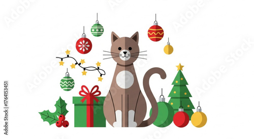 cat among christmas decorations