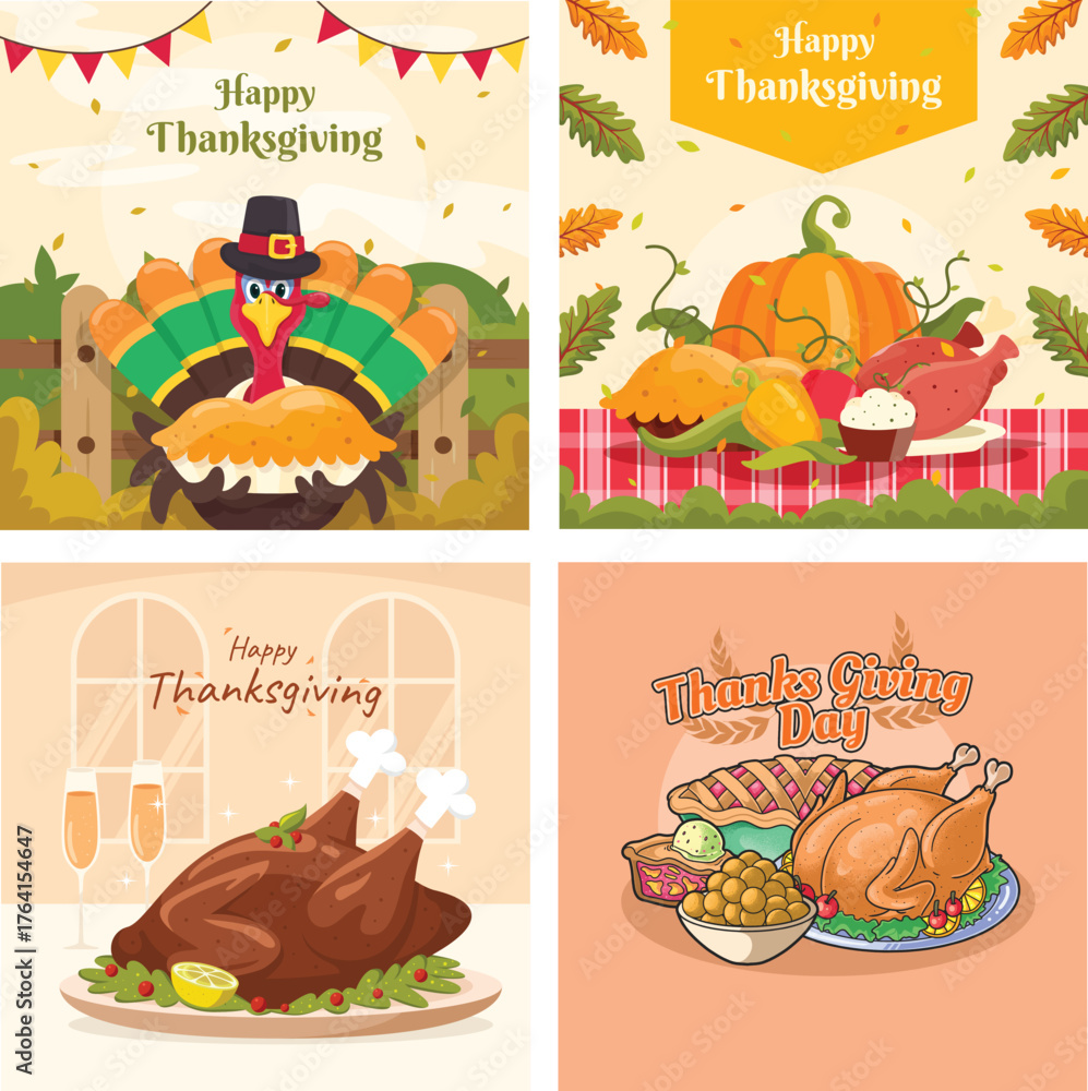 Fototapeta premium Thanksgiving Feast Illustration Vector Set