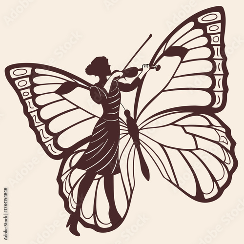 Elegant butterfly violinist silhouette, creative musical artistry design
