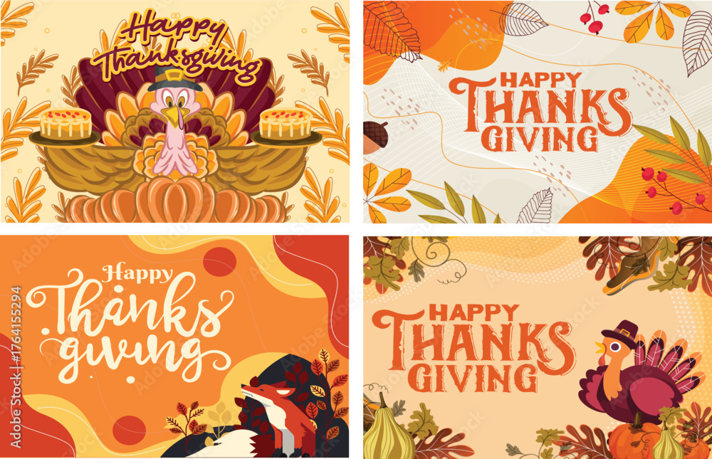 Obraz premium Thanksgiving Turkey Greeting Card Set