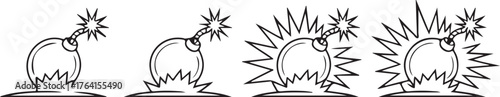 Bomb Icon Set – Flat Thin Line Vector Outline Illustrations