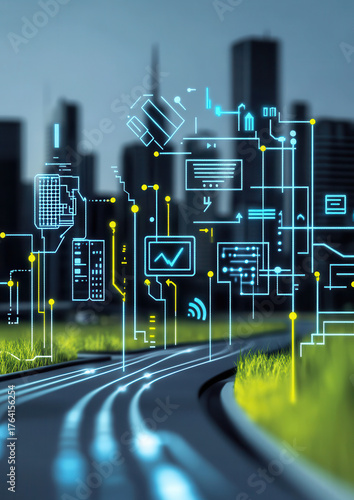 Digital transformation in urban landscapes modern city futuristic graphics technology overview innovation