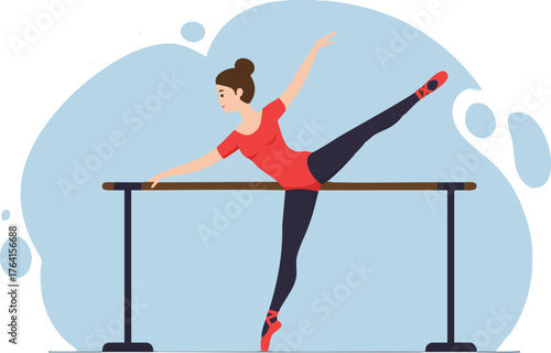 Graceful ballerina posing at ballet barre isolated simple graphic vector.eps