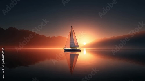 Sailboat sailing on calm water at sunset