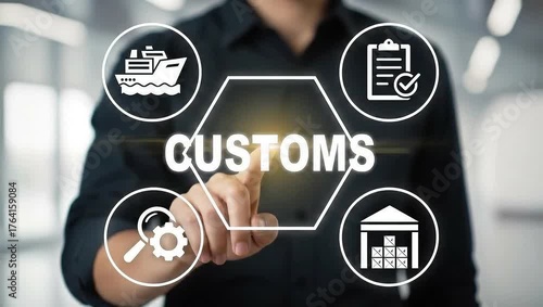 CUSTOMS.Customs warehouse service concept. Customs Declaration Clearance Registration. Cargo delivery, import and export