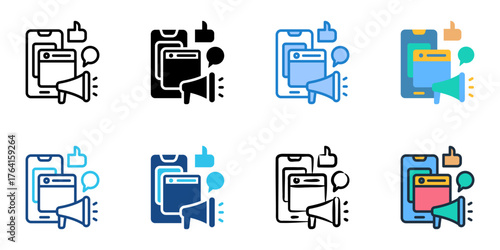 Social media ads icon set multiple style collection 
