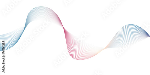 Elegant colorful wave line flowing smoothly on white background, creating a soft gradient blend of blue, pink, and light tones. Minimal abstract design, perfect for modern digital art or backgrounds.