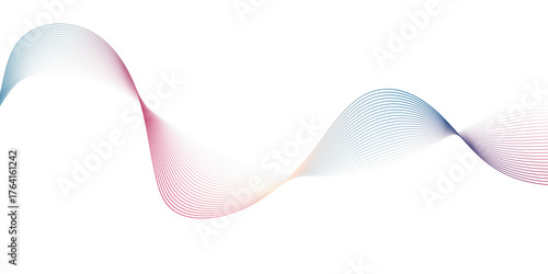 Elegant colorful wave line flowing smoothly on white background, creating a soft gradient blend of blue, pink, and light tones. Minimal abstract design, perfect for modern digital art or backgrounds.