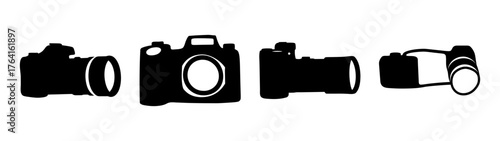 Silhouette collection of digital cameras featuring various models and angles for photography enthusiasts