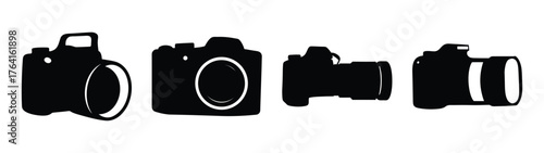 Collection of four silhouette digital cameras photography equipment graphic icons