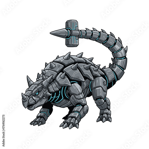 Futuristic Mecha Ankylosaurus with Blue Glowing Armor