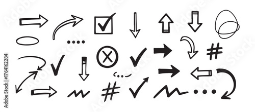 Hand Drawn Doodle Arrow Set Various Shapes Direction Symbols Collection Navigation Elements