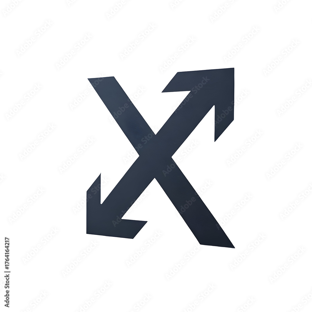 Fototapeta premium Abstract dark gray X-shaped symbol created by two arrows pointing in opposite directions isolated on transparent background