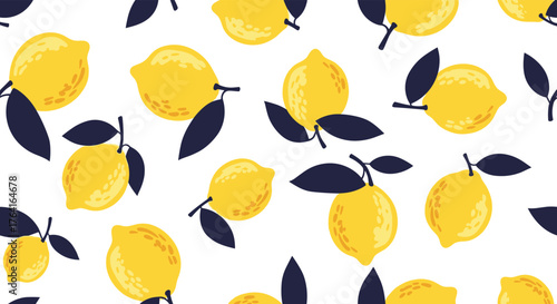 Lemon pattern on white background fresh fruit design.