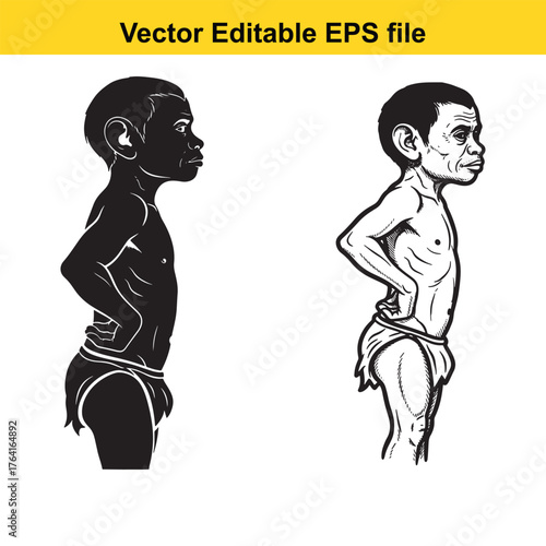 Vector art of caveman child with spear, silhouette and illustration