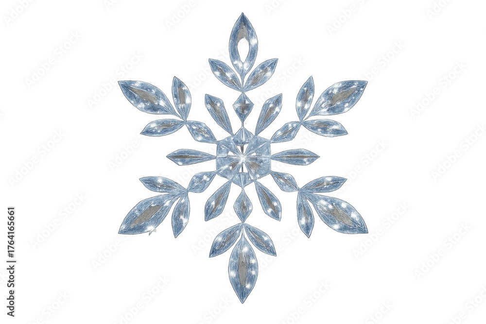 Fototapeta premium Blue glittering ice crystal snowflake on transparent background