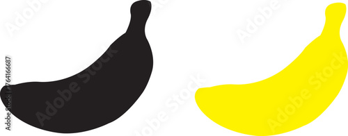 Two distinct banana silhouettes one black and one bright yellow against a white background