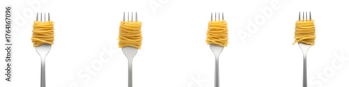 Set For Four forks with pasta isolated on transparent background