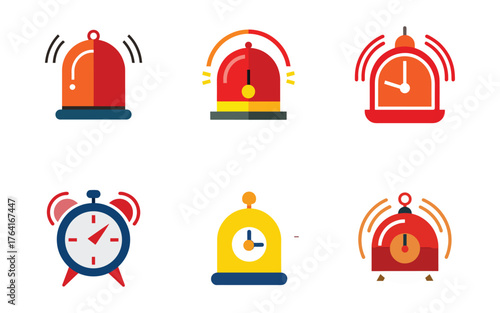 Alarm Clocks and Emergency Bells Alerting and Reminding Time Management in a Colorful Vector Set