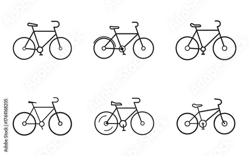 Bicycle Icons Collection in Minimalist Black and White Style for Transportation and Environmental Concepts