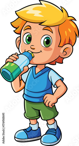 Cartoon boy drinking