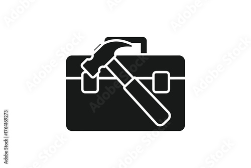 Black toolbox icon isolated on white background vector illustration of a tool box with a hammer in a flat style design