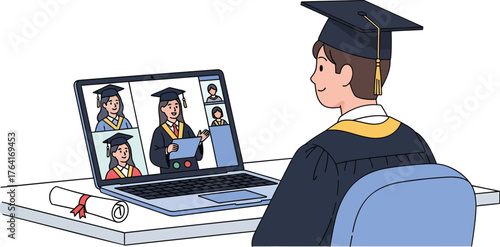 Celebrate virtual graduation joyfully with classmates online, a modern way to honor achievement and academic success with happy students
