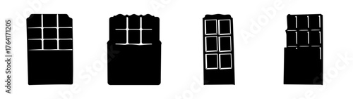 Four detailed black and white sketches of chocolate bars showing segmented sections and wrapper detail