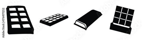 Assortment of dark chocolate bars with segmented pieces and one wrapped candy bar