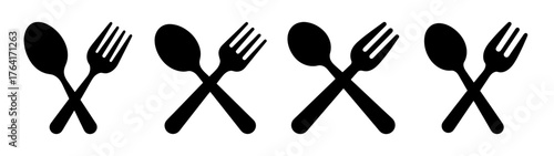 Set of four crossed spoons and forks icons for restaurant dining and culinary themes