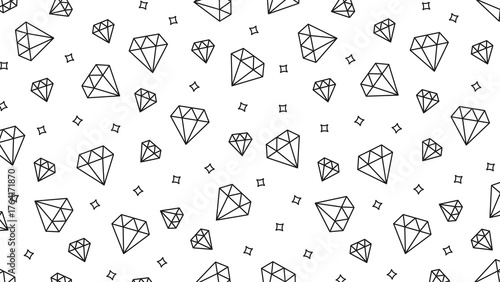 Diamond seamless pattern with scattered shapes and squares for unique geometric design suitable for backgrounds, textiles, and packaging. 