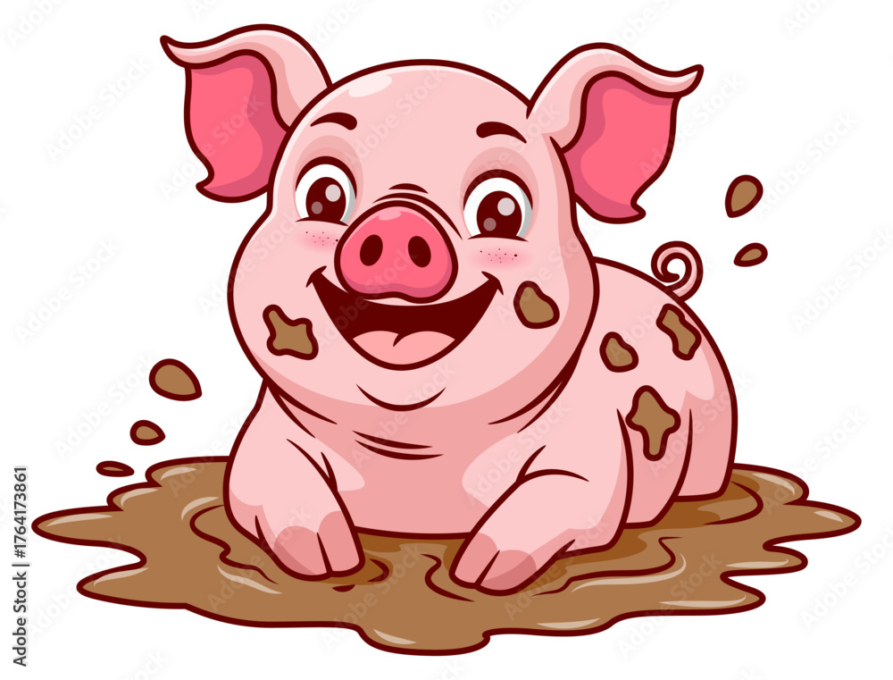 Φωτογραφία Smiling cartoon pig covered in mud, perfect for children's books, farm-themed designs, agriculture promotions, and muddy fun illustrations