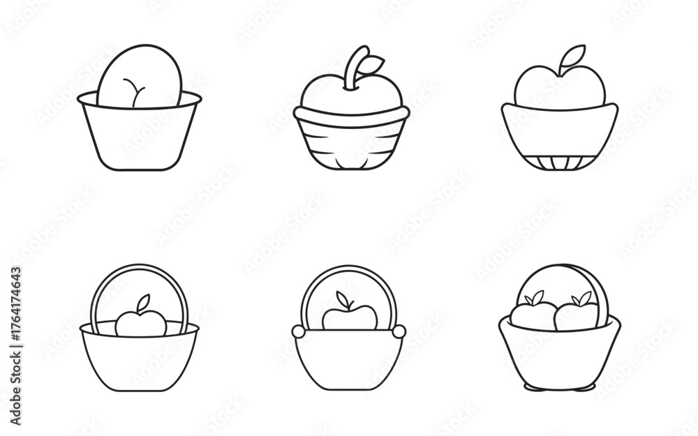 Obraz premium apple basket vehicle icon line art vector illustration design set 