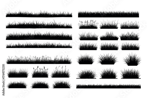 Grass Silhouettes Set, Green Field Herb Nature Isolated Decoration Design Vector