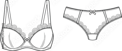 PrintWomen bodysuit front view technical flat sketch, vector fashion design template, lingerie outline, apparel illustration for clothing pattern and garment design