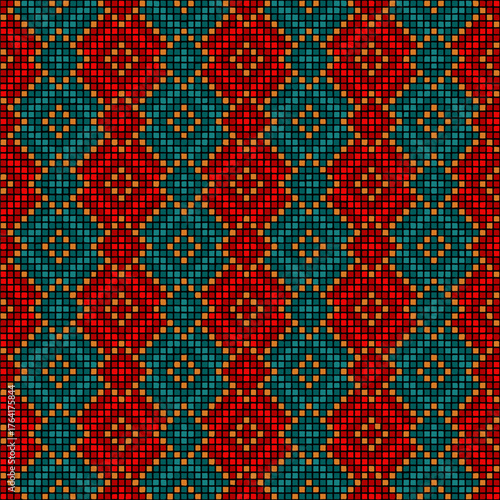 vector seamless pattern. layered embroidery template  from hand drawn squares. blue, red, orange repetitive background. modern decorative art. geometric fabric swatch. textile design template. home de