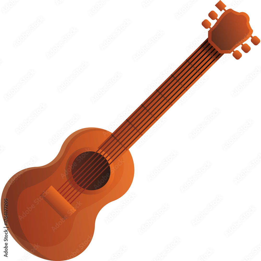 Εκτύπωση καμβά Acoustic guitar with a brown wooden body and six strings on a transparent backgr