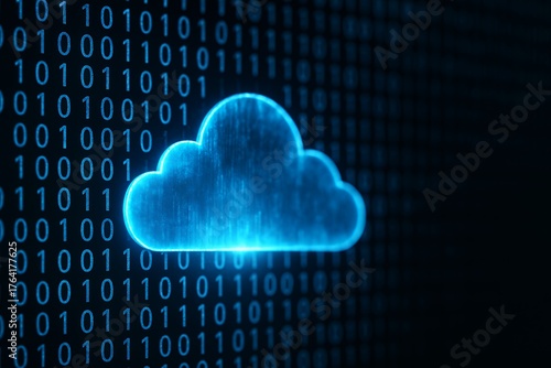 デジタルデータとバイナリコードで表現された青いクラウドコンピューティング