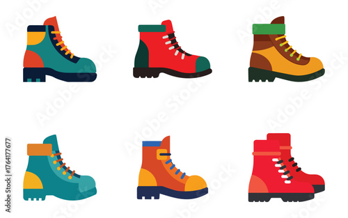 hiking boots icon silhouette vector illustration design set 