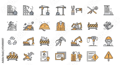 Demolition Building with Wrecking Ball Concept Heavy Industry Engineering Icon
