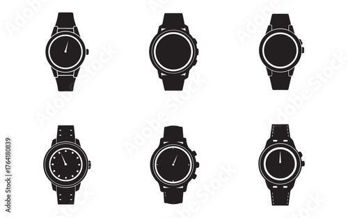 wristwatch icon silhouette vector illustration design set 
