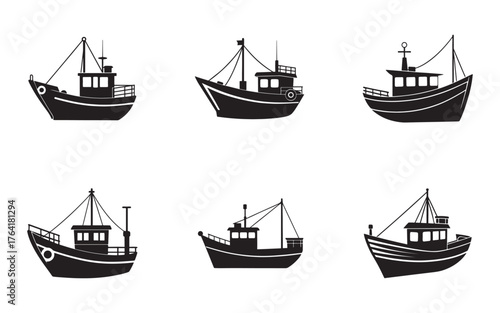 Fishing Boat  icon silhouette vector illustration design set 
