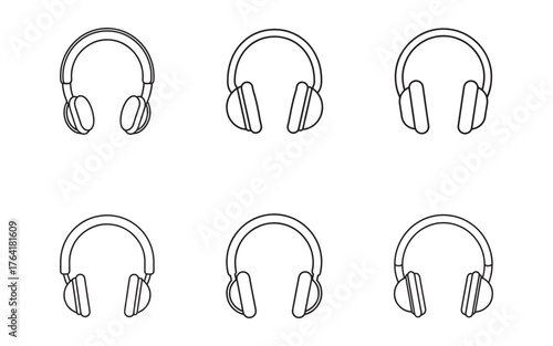 Headphone icon outline vector illustration design set 
